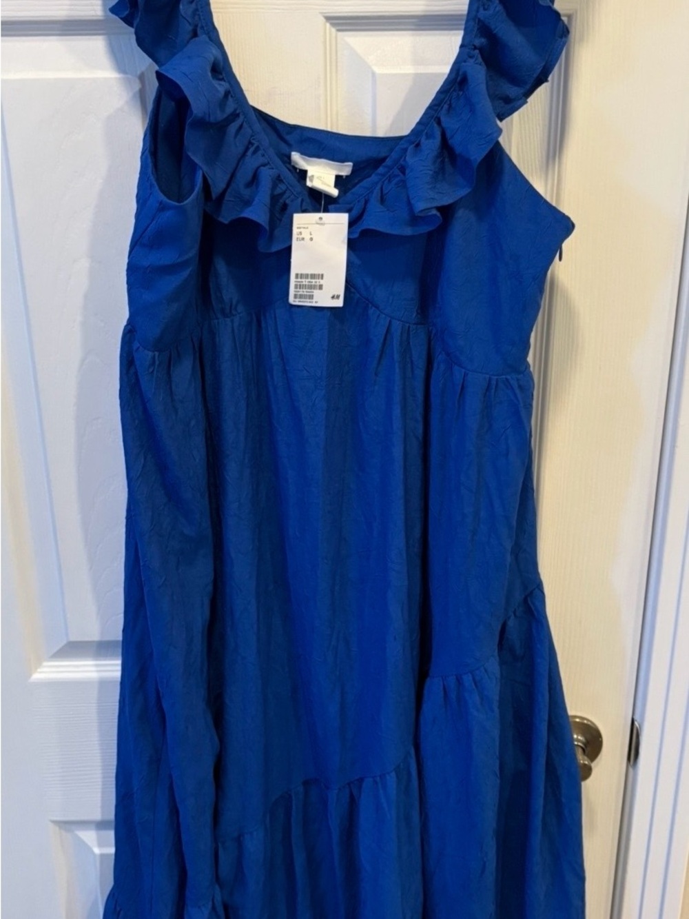 H&M Cobalt Blue Ruffle-Neck Tiered Dress